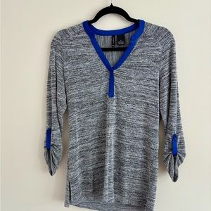 New Directions Gray and Blue V-Neck Top